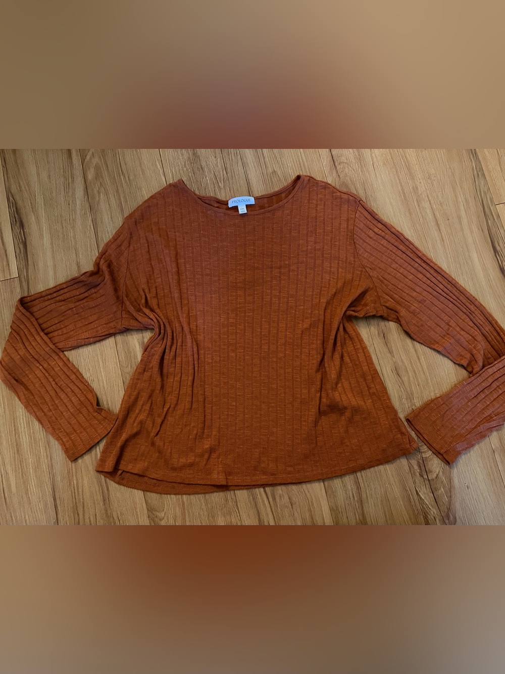 Prologue Rust Long-Sleeve Ribbed Knit Top